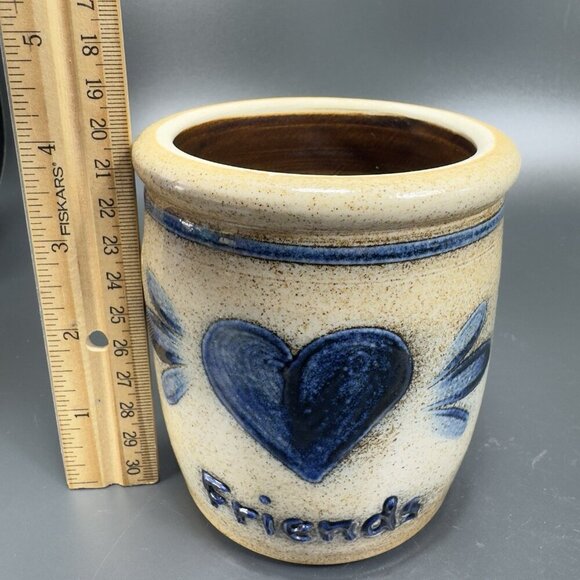 2000 Shadow Lawn Friends Salt Glazed Stoneware Rowe Pottery Vase Utensil Holder - Picture 3 of 12